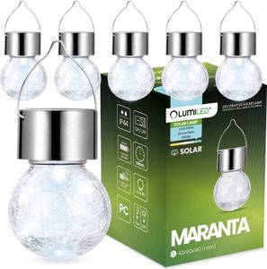 LUMILED 6x Zestaw Solar Crystal Glass Wiszące kule LED IP44 6500K Ogrodowe szklane lampy wiszące Kula Czujnik zmierzchu Pęknięcie Światło na imprezę Wesele Bar Pawilon Taras Ogrodzenie Balkon