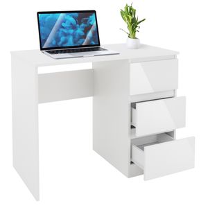 ML-Design Schreibtisch mit 3 Schubladen, 90x76x50 cm, Weiß, aus Pressspan