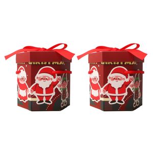 2pcs Weihnachtsfeier Geschenkbox mit tragbarem Seil Festliche Süßigkeiten Cookie Xmas Geschenkpapier Box Frohe Weihnachten Verpackung Vorräte-Dunkelrot
