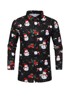 Herren Weihnachtshemd Langarm Hemden Christmas Shirt 3D Druck Slim Fit Freizeithemd Schwarzer Schneemann, Größe: L