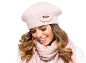 Pesaro Damen Baskenmütze Kopfbedeckung Herbst Winter, Mütze:Hellrosa