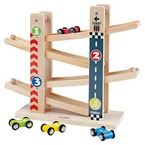 Kugelbahn, Kugelbahn aus Holz, Ideal für Kind und Baby ab 1 Jahr, Murmelbahn mit 4 Holz-Auto, sehr stabiles Premium Holzspielzeug
