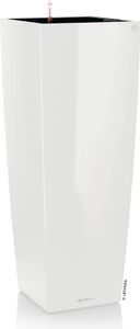 LECHUZA-Pflanzgefäß CUBICO Alto Premium 40  Weiß Hochglanz | Pflanzgefäß mit Bewässerungssystem | Hochglanz-Oberfläche | 39,5 x 39,5 x 105 cm | 18230