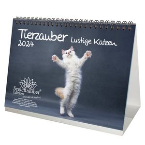 Tierzauber lustige Katzen DIN A5 Tischkalender für 2024 Lustige Momente mit Katzen  - Seelenzauber
