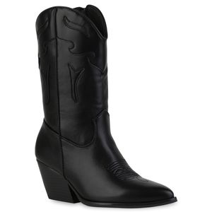 VAN HILL Damen Cowboy Boots Stiefeletten Stickereien Schuhe 839926, Farbe: Schwarz, Größe: 38