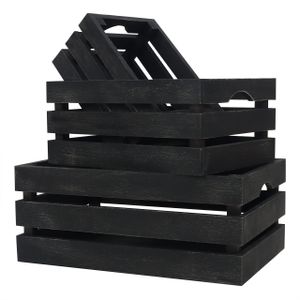 Belle Vous Aufbewahrungsbox Holz Schwarze Kiste mit Griff (3Stk) – Aufbewahrungskiste Holz Natur Rustikal in S, M, L - Holz Deko Kisten Aufbewahrung –