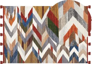 BELIANI Kelim-Teppich Mehrfarbig Wolle & Baumwolle 160 x 230 cm Quasten ZickZack Muster Handgewebt Boho Läufer Orientteppich Fußbodenheizung Geeignet