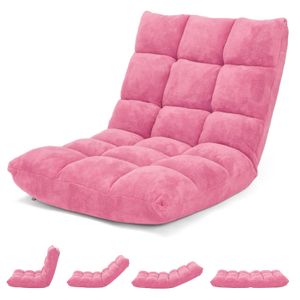 COSTWAY Nastaviteľná stolička na podlahu, čalúnená stolička na podlahu, podlahový vankúš s operadlom, meditačná stolička pri okne (ružová)