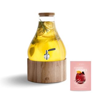 SPRINGLANE Glas Getränkespender 5,5 L Gloria mit Edelstahl-Zapfhahn & Ständer aus Eichenholz, Limonaden-Spender, Vintage Design Mason Jar