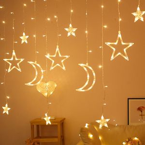 LED Stern Mond Lichtervorhang 3.5m Warmweiß Lichterkette 8 Beleuchtungsmodi Weihnachten Party Garten Deko