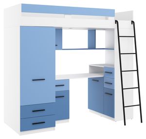 Hochbett SMYK R Etagenbett Schlafzimmer-Sets Schreibtisch Kleiderschrank Regal Weiß Himmelblau Blau