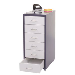 Rollcontainer Boston T851, Schubladenschrank Stahlschrank, 69x28x41cm 6 Schubladen  dunkelgrau weiß