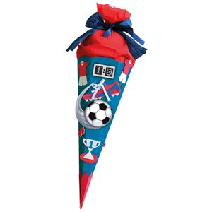 Schultüten-Bastelset mit Effekten (Sound) und Moosgummiteilen Soccer 68 cm groß -  6-eckig Rot(h)-Spitze Kreppverschluss rot - Zuckertüte Fußball