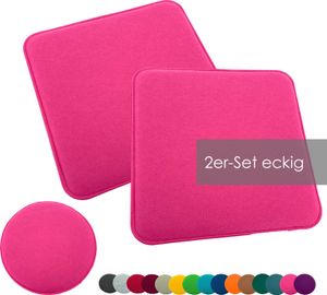 heimtexland ® Sitzkissen Set Filz Stuhlkissen Stuhlauflage Filzkissen Stuhl Polster Kissen Typ631 2er Set 35 x 35 cm Eckig Pink