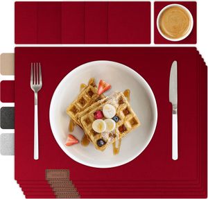 smøla Premium Platzsets aus Filz inklusive Untersetzer I 6er Set Abwaschbar Tischset Rot I Platzset Abwischbar, Filzuntersetzer Platzdeckchen Holz-Tisch geeignet, Weinrot