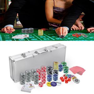 Sessamen-LP Poker Set s 500 laserovými pokerovými žetónmi Poker Case Kompletná sada príslušenstva pre pokerové karty vrátane 2x pokerových balíčkov, 5x kocky, 3x dealerský gombík, poker, pokerové žetóny, puzdro, žetóny (strieborná)