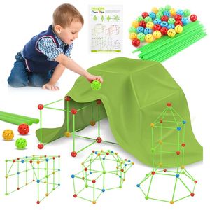 175 Stück Kinder Bau Fort Bausatz, Bauen Sie Ihr eigenes Höhlen-Set, DIY-Bauspielzeug, Burgen 3D Kinder Zelt Spielzeug Geschenk