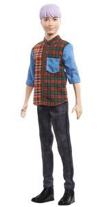 Barbie GHW70 - Barbie Fashionistas Panenka Ken 154 (fialovovlasá) s kostkovanou košilí
