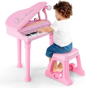 31 Tasten Keyboard Kinder, E-Piano mit Hocker & Mikrofon & 3 Lehrmodi & 4 Rhythmen & Aufnahme, Elektronisches Klavier für Mädchen & Junge ab 3 Jahre (Rosa)