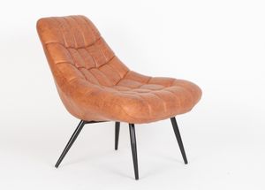 SalesFever Loungesessel mit XXL-Sitzfläche | Bezug Kunstleder | Gestell Metall schwarz | üppige Steppung | B 76 x T 85,6 x H 85,6 cm | hellbraun
