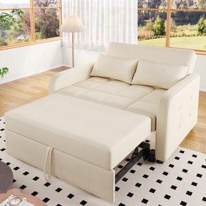 Merax multifunktionales Klappsofa Bett – Verstellbare Rückenlehne, Schlafsofa 180x127 cm, Platzsparendes 2-in-1 Sofa mit Kissen, Beige