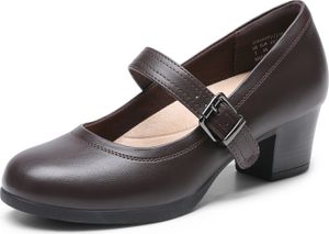DREAM PAIRS Dame Mary Janes Pumps Chunky High Heel Kleid Schuhe Dicker Absatz Pumps für Damen,Size 39,Braun,DWUMPU2538