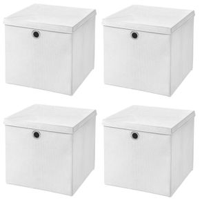 4 Stück Weiß Faltbox 28 x 28 x 28 cm  Aufbewahrungsbox faltbar mit Deckel