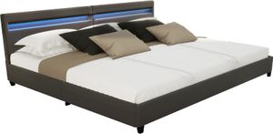HOME DELUXE - LED Bett NUBE - Dunkelgrau, 270 x 200 cm - inkl. Lattenrost und Schubladen I Polsterbett Design Bett inkl. Beleuchtung