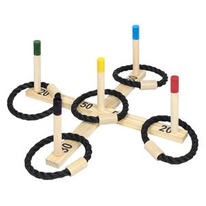 JNGLGO Ringwurfspiel aus Holz,,Indoor und Outdoor Wurfspiel,Gartenspiele mit 5 Stück Wurfringe und 1 Stück Wurfkreuz,Familienspiel