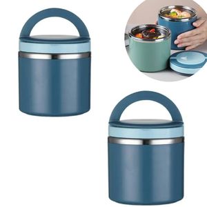 2 Stück 1000ml Thermo Lunchbox Aus Edelstahl Mit Griff, Vakuumversiegelung Wärmender Lebensmittelbehälter, Frühstückstasse, Suppenschüssel, Blau