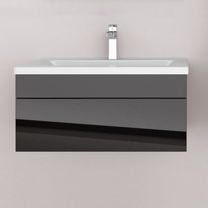 HOME DELUXE - Badmöbel WANGEROOGE S - Schwarz (HB) Badezimmermöbel Waschbecken Unterschrank Spiegel