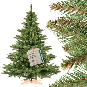 FairyTrees Weihnachtsbaum künstlich 180cm NORDMANNTANNE mit Christbaum Holzständer |  Tannenbaum künstlich mit grünem Stamm |  EU