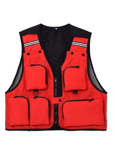Herren Westen Lässig Utility Weste Mode Multi Pocket Leicht Safar Mantel Heizjacke Rot,Größe M