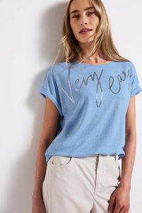 Street One T-Shirt 'T-Shirt mit Folien Wording', A322704, serenity blue, Gr. 38