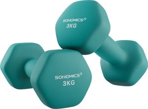 SONGMICS Hanteln, 2er Set, 2 x 3 kg, Hantelset, Kurzhanteln, Hexagon, Neopren-Beschichtung, Krafttraining, Workout, Fitnesstraining, für Zuhause