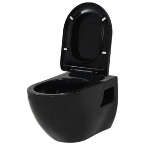 vidaXL Závesné WC keramické čierne