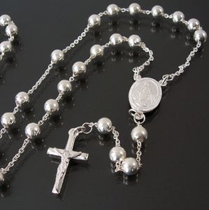Rosenkranz Kreuzkette 925 Silber Perlen 6mm Jesus Kreuz 2,5cm Schmuck 26406-62