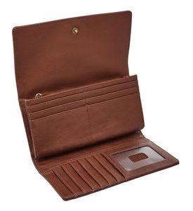 Fossil Damen Geldbörse Portemonnaies RFID Logan Flap Leder Braun