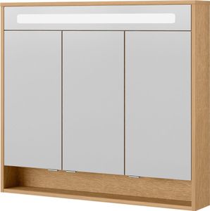 FACKELMANN LED Spiegelschrank Natura / Badschrank mit Soft-Close-System / Maße (B x H x T): ca. 93,5 x 84 x 15,5 cm / hochwertiger Schrank mit Spiegel und Beleuchtung fürs Badezimmer / Korpus: Braun