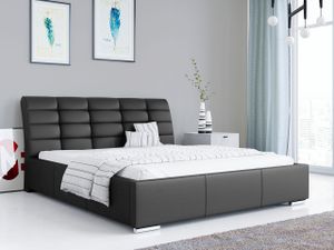 Polsterbett mit Kopfteil - Doppelbett mit Bettkasten - DIVA - Deko Bed mit Lattenrost - 180x200 cm Kunstleder Schwarz