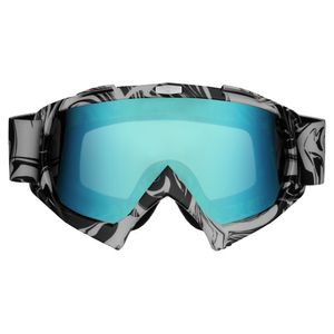 Designer Motocross Brille silber mit blau-grünem Glas