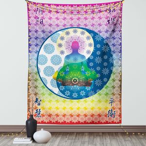 ABAKUHAUS Mandala Wandteppich,  Meditation Yoga Thema Ethnische Muster Menschlichen Chakra Und Mandala Druck Asiatischen Design, Wohnzimmer Schlafzimmer Seidiger Satin Wandtuch, 100 x 150 cm, Mehrfarbig