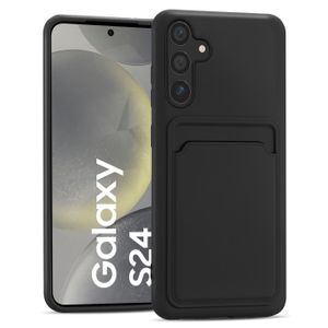 Handyhülle für Samsung Galaxy S24 Hülle Silikon Schutzhülle mit Kartenfach Slim Wallet Case, Schwarz