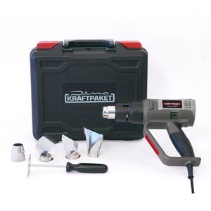 Dino KRAFTPAKET Profi Heißluftpistole 2000W 50-600°C 250-500L/min Heißluftgebläse mit LCD-Display Koffer und Düsenaufsätzen