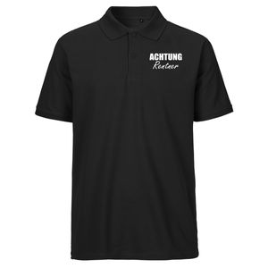 Huuraa Herren Polo Shirt Achtung Rentner Schriftzug Bio Baumwolle Fairtrade Oberteil Größe XL für alle in Pension Geschenk Idee für Freunde und Familie