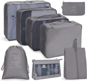 Koffer Organizer Set 8-teilig, Kofferorganizer Packing Cubes Set für Reise, Packwürfel für Rucksack, Packtaschen Set mit Kosmetiktasche, wasserdichte Schuhe Beutel, Travel Essentials