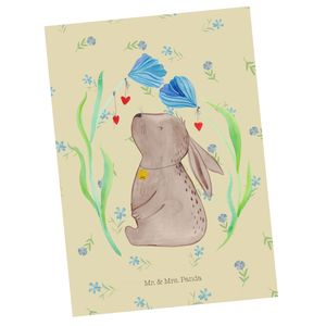 Mr. & Mrs. Panda Postkarte Hase Blume - Blumig - Geschenk, Geschenk zu Ostern, Grußkarte, Osterhase, Einladung, Taufgeschenk, Einladungskarte, Geschenkkarte, Geburt