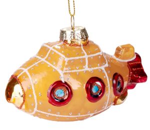 BRUBAKER Ponorka žlutočervená - Ručně malovaná skleněná vánoční ozdoba - ozdoba na vánoční stromeček figurky vtipná dekorace přívěsek ozdoba na stromeček - 10,5 cm