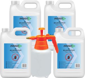 INSIGO 4x2L + 2L Sprüher Anti-Milbenspray, Mittel gegen Milben Milbenbefall Milbenfrei Schutz gegen Eier auf Wasserbasis, fleckenfrei, geruchlos, mit Schnell- & Langzeitwirkung frei EX
