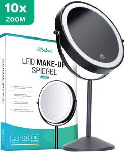 Mirlux Kosmetikspiegel mit LED-Beleuchtung - 10-fache Vergrößerung - Rasierspiegel - 3 Lichtstufen - wiederaufladbar - Schwarz